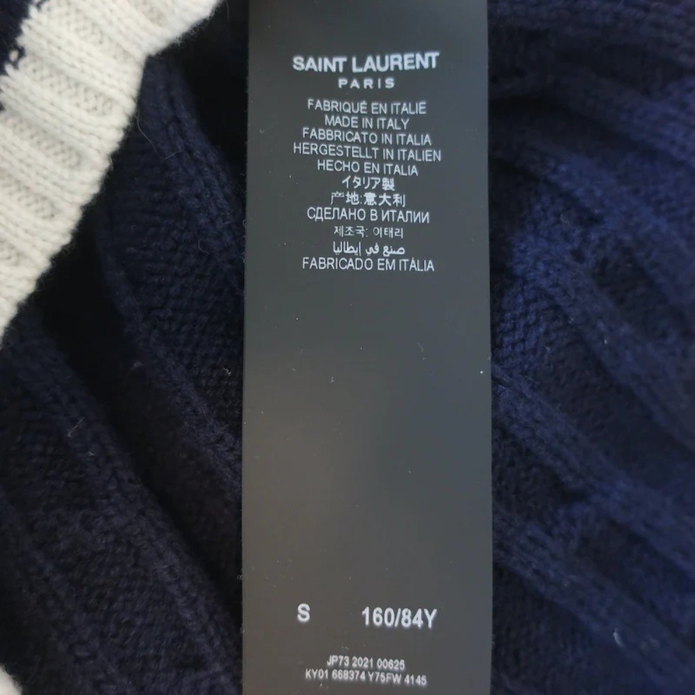 Saint Laurent Cashmere Cable Knit Cardigan Navy Size Small V-Neck Sweater - Picture 8 of 10